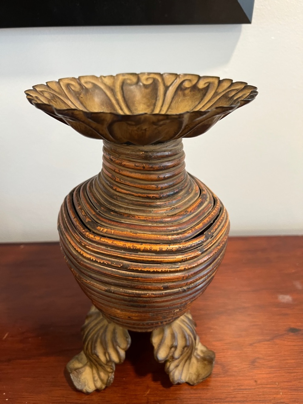 Vintage Decorative Gold-Tone Ridged metal Accent Vase